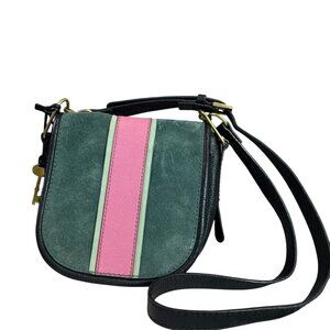 Fossil Rumi  Crossbody Bag Suede Cowhide & Goat Leather Alpine Green & Pink $158